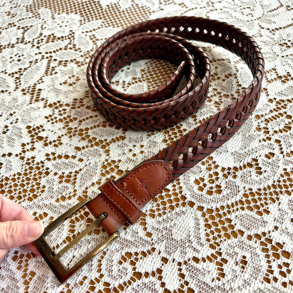 Dockers Mens Woven Belt Brown Leather Adjustable Braided Laced XL 42-44 11DO0403